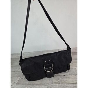 Lauren Ralph Lauren Y2K Shoulder Bag Strap Nylon Canvas Fabric Flap Logo Black